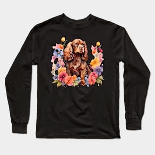 A sussex spaniel decorated with beautiful watercolor flowers Long Sleeve T-Shirt